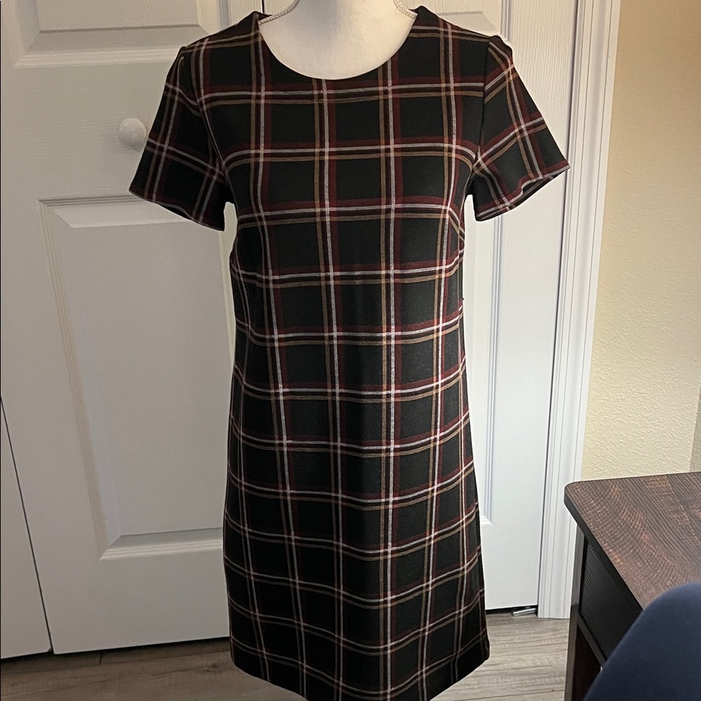 LOFT Black and Red Plaid Mini Dress